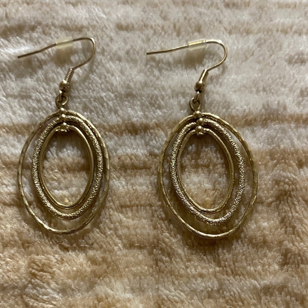 Gold Oval Layered Drop Earrings - Women Jewelry